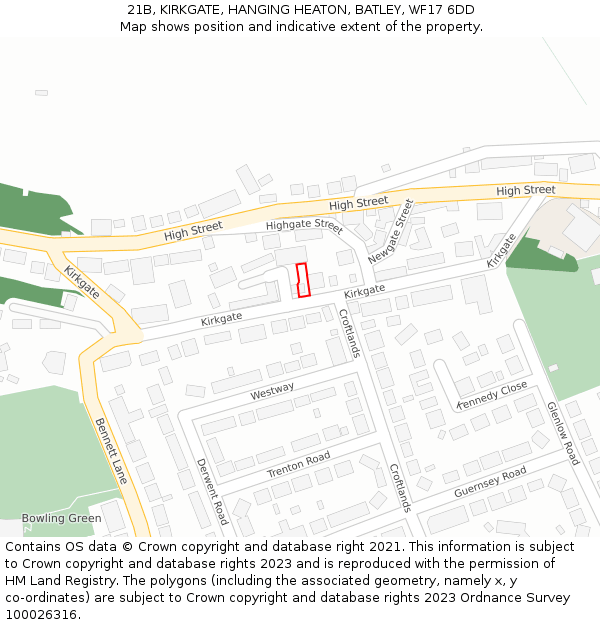 21B, KIRKGATE, HANGING HEATON, BATLEY, WF17 6DD: Location map and indicative extent of plot