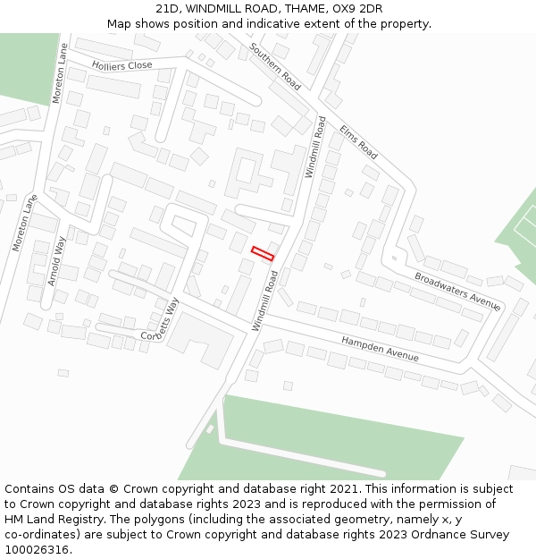 21D, WINDMILL ROAD, THAME, OX9 2DR: Location map and indicative extent of plot
