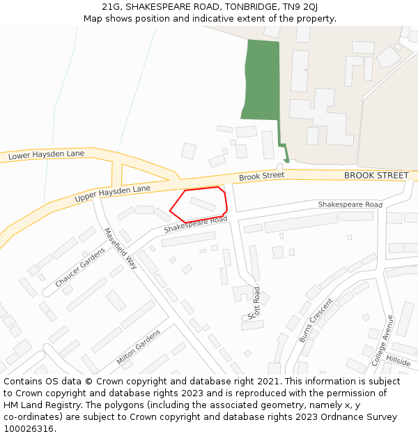 21G, SHAKESPEARE ROAD, TONBRIDGE, TN9 2QJ: Location map and indicative extent of plot