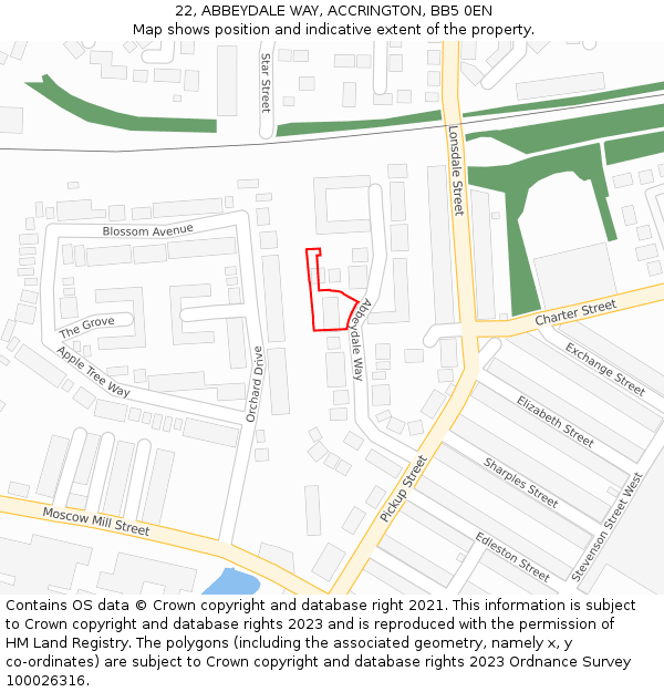 22, ABBEYDALE WAY, ACCRINGTON, BB5 0EN: Location map and indicative extent of plot