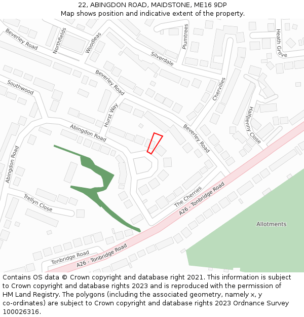 22, ABINGDON ROAD, MAIDSTONE, ME16 9DP: Location map and indicative extent of plot