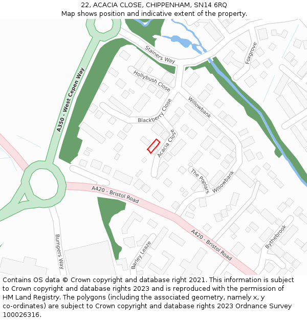 22, ACACIA CLOSE, CHIPPENHAM, SN14 6RQ: Location map and indicative extent of plot