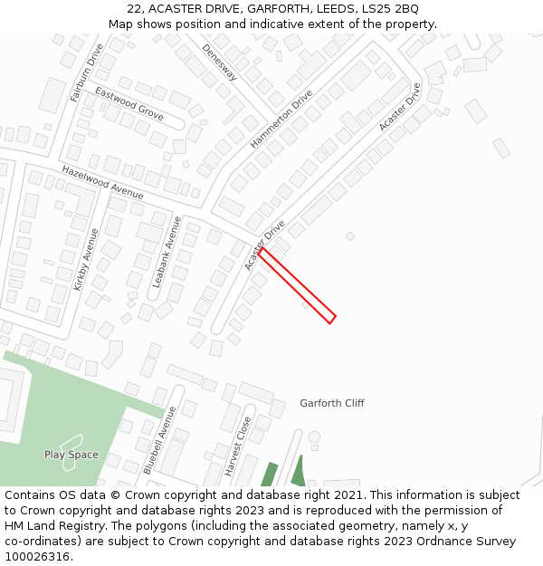22, ACASTER DRIVE, GARFORTH, LEEDS, LS25 2BQ: Location map and indicative extent of plot
