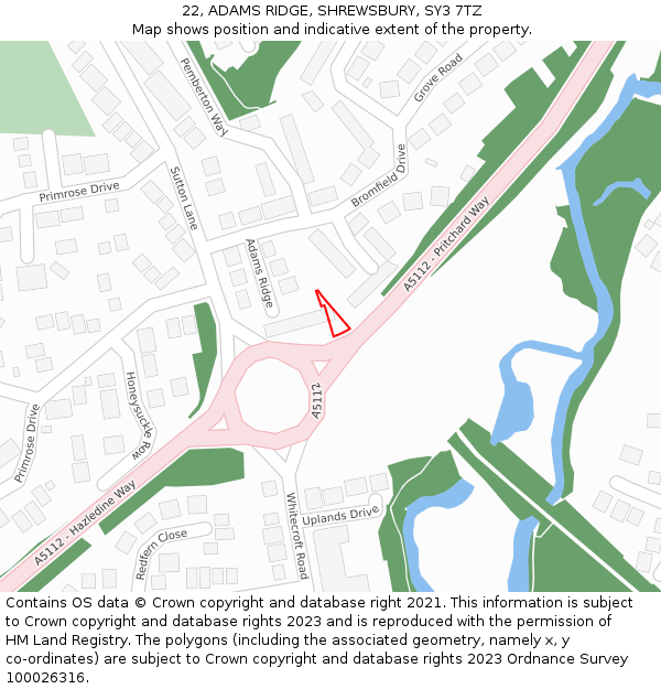 22, ADAMS RIDGE, SHREWSBURY, SY3 7TZ: Location map and indicative extent of plot