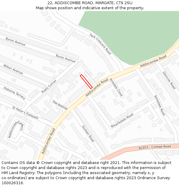 22, ADDISCOMBE ROAD, MARGATE, CT9 2SU: Location map and indicative extent of plot