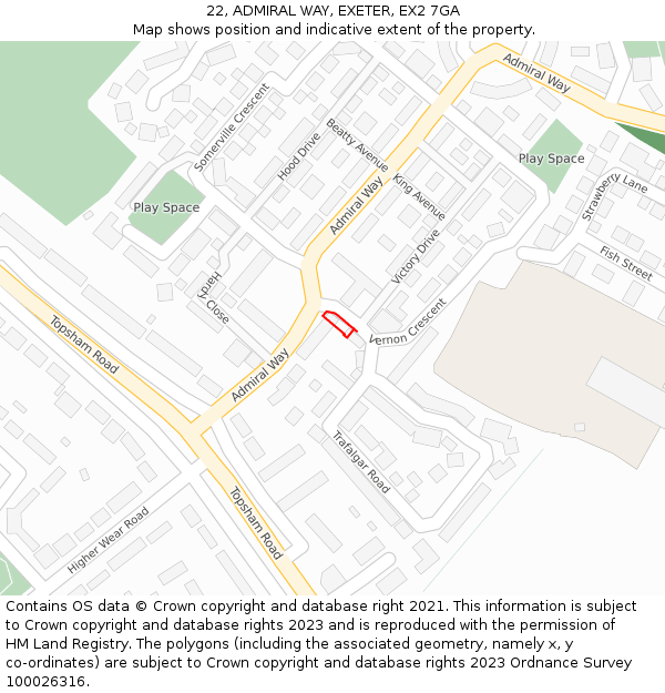 22, ADMIRAL WAY, EXETER, EX2 7GA: Location map and indicative extent of plot