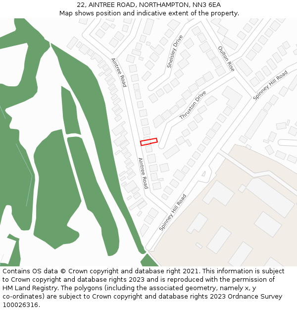 22, AINTREE ROAD, NORTHAMPTON, NN3 6EA: Location map and indicative extent of plot