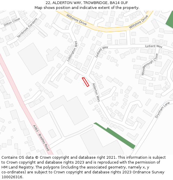 22, ALDERTON WAY, TROWBRIDGE, BA14 0UF: Location map and indicative extent of plot