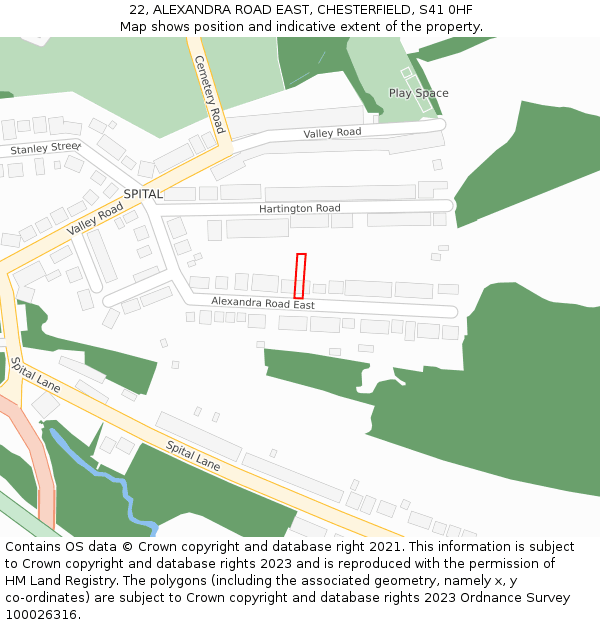 22, ALEXANDRA ROAD EAST, CHESTERFIELD, S41 0HF: Location map and indicative extent of plot