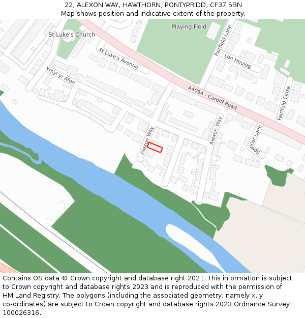 22, ALEXON WAY, HAWTHORN, PONTYPRIDD, CF37 5BN: Location map and indicative extent of plot