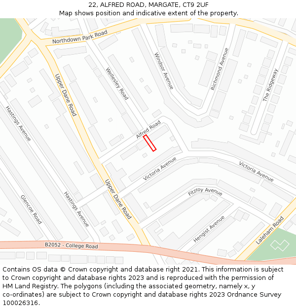 22, ALFRED ROAD, MARGATE, CT9 2UF: Location map and indicative extent of plot