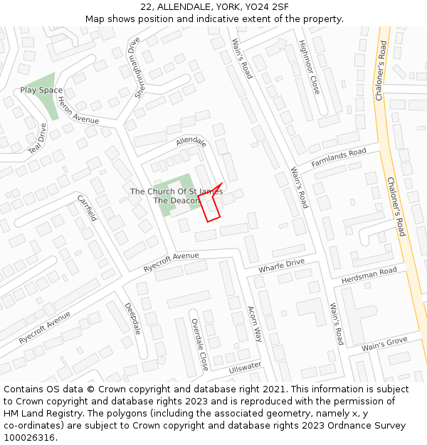 22, ALLENDALE, YORK, YO24 2SF: Location map and indicative extent of plot