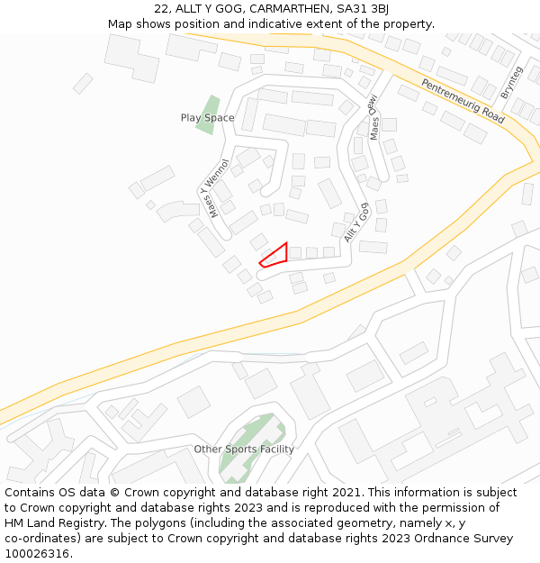 22, ALLT Y GOG, CARMARTHEN, SA31 3BJ: Location map and indicative extent of plot