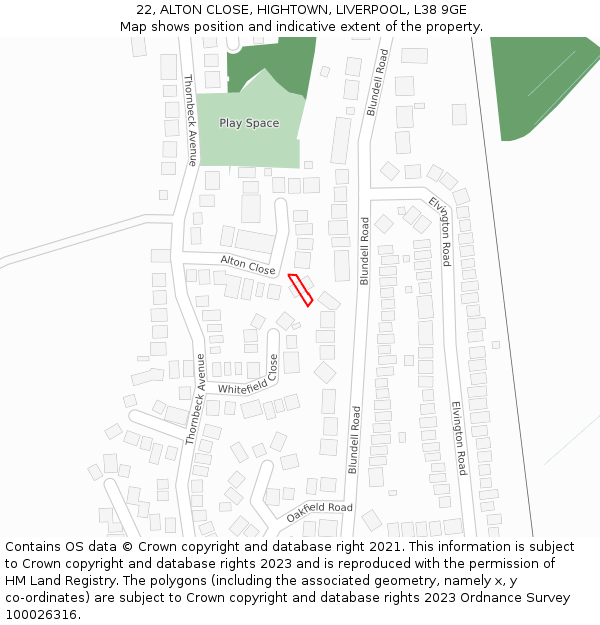 22, ALTON CLOSE, HIGHTOWN, LIVERPOOL, L38 9GE: Location map and indicative extent of plot