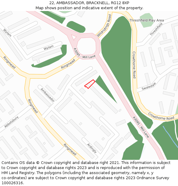 22, AMBASSADOR, BRACKNELL, RG12 8XP: Location map and indicative extent of plot