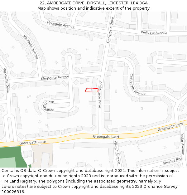 22, AMBERGATE DRIVE, BIRSTALL, LEICESTER, LE4 3GA: Location map and indicative extent of plot