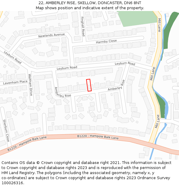 22, AMBERLEY RISE, SKELLOW, DONCASTER, DN6 8NT: Location map and indicative extent of plot