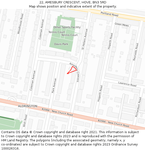 22, AMESBURY CRESCENT, HOVE, BN3 5RD: Location map and indicative extent of plot