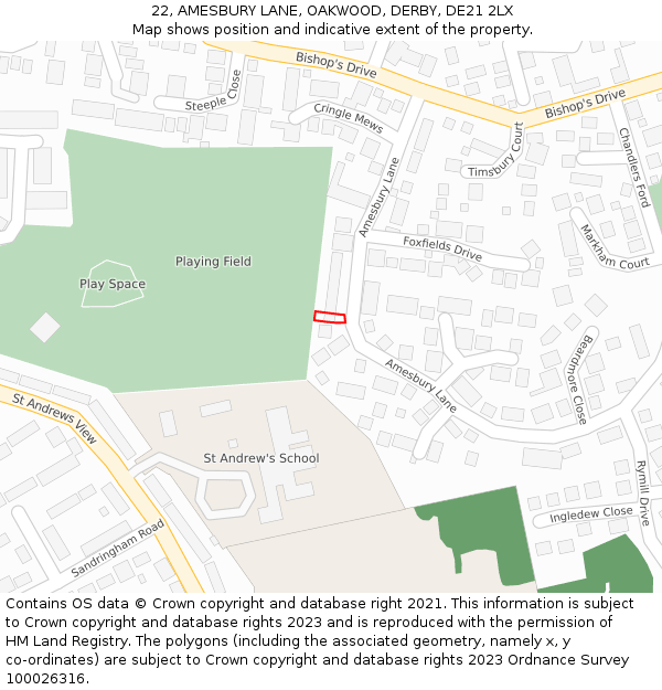 22, AMESBURY LANE, OAKWOOD, DERBY, DE21 2LX: Location map and indicative extent of plot