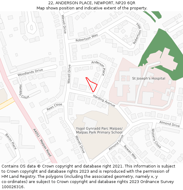 22, ANDERSON PLACE, NEWPORT, NP20 6QR: Location map and indicative extent of plot