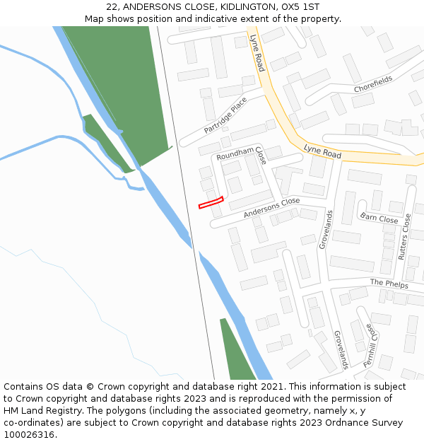 22, ANDERSONS CLOSE, KIDLINGTON, OX5 1ST: Location map and indicative extent of plot