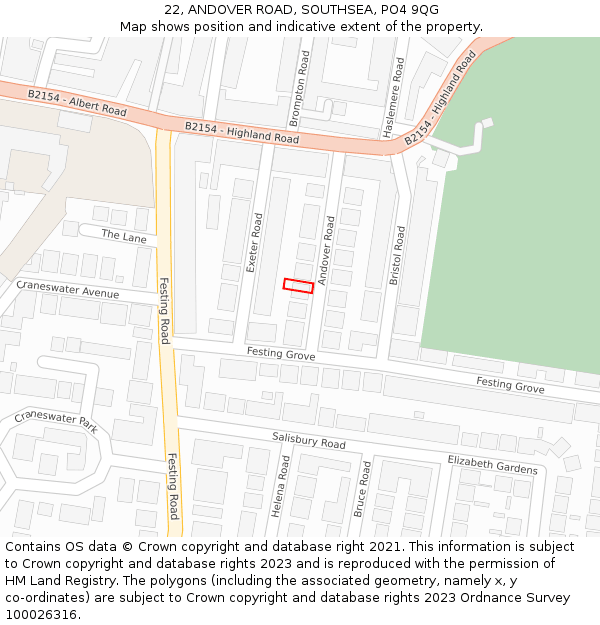 22, ANDOVER ROAD, SOUTHSEA, PO4 9QG: Location map and indicative extent of plot