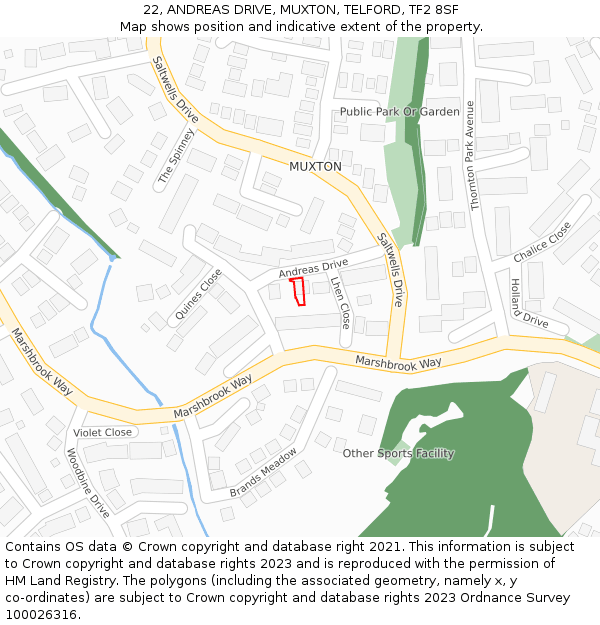 22, ANDREAS DRIVE, MUXTON, TELFORD, TF2 8SF: Location map and indicative extent of plot