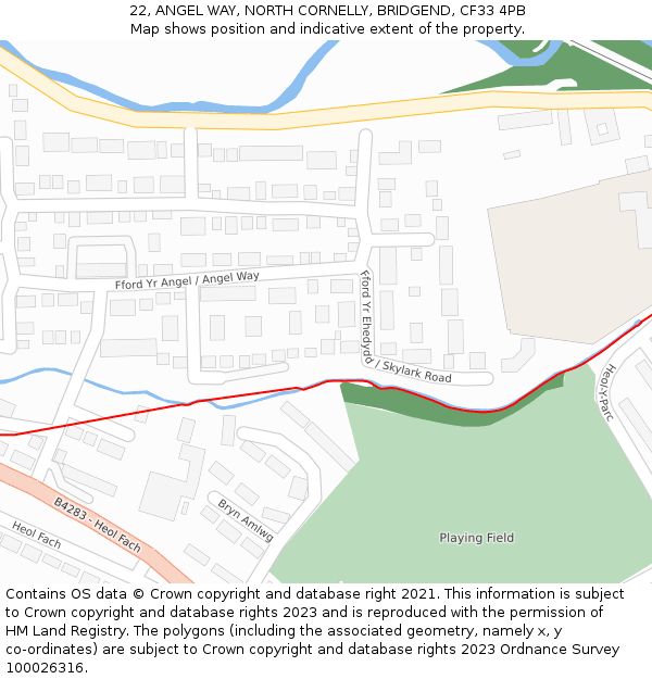 22, ANGEL WAY, NORTH CORNELLY, BRIDGEND, CF33 4PB: Location map and indicative extent of plot