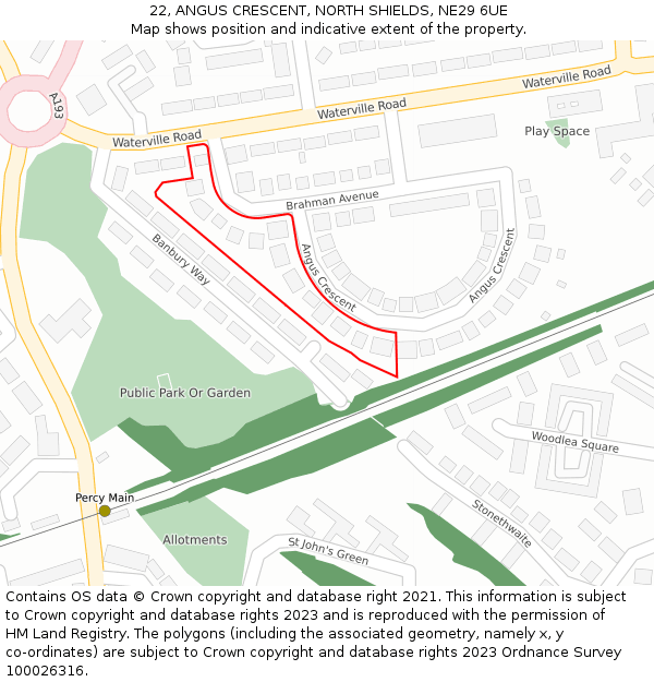 22, ANGUS CRESCENT, NORTH SHIELDS, NE29 6UE: Location map and indicative extent of plot