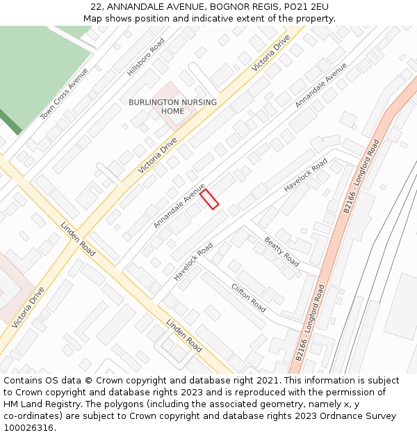 22, ANNANDALE AVENUE, BOGNOR REGIS, PO21 2EU: Location map and indicative extent of plot