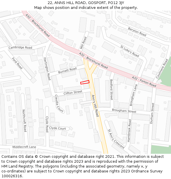 22, ANNS HILL ROAD, GOSPORT, PO12 3JY: Location map and indicative extent of plot