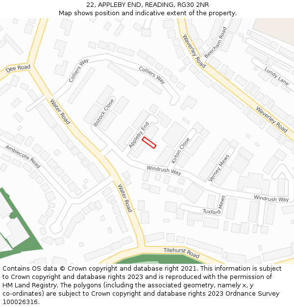 22, APPLEBY END, READING, RG30 2NR: Location map and indicative extent of plot