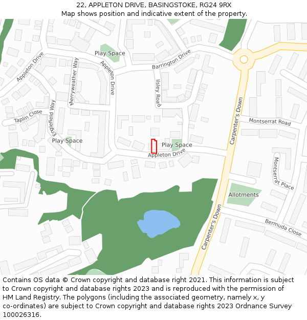 22, APPLETON DRIVE, BASINGSTOKE, RG24 9RX: Location map and indicative extent of plot