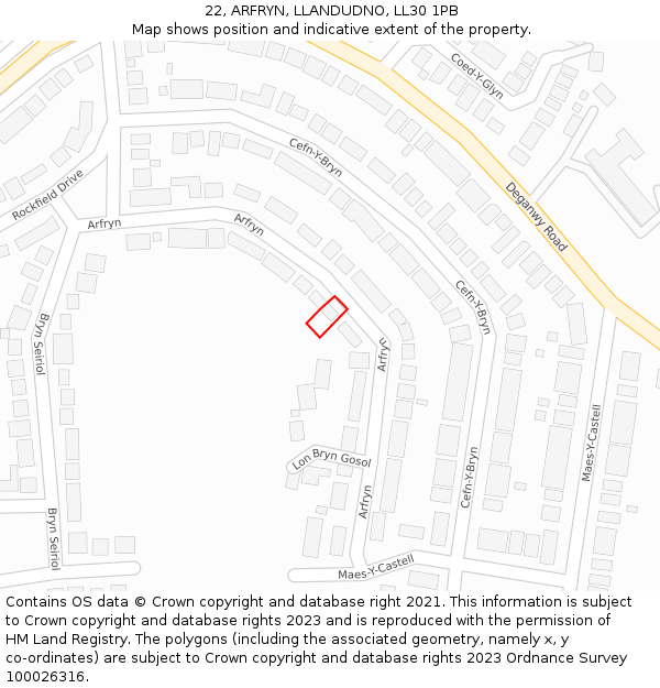 22, ARFRYN, LLANDUDNO, LL30 1PB: Location map and indicative extent of plot