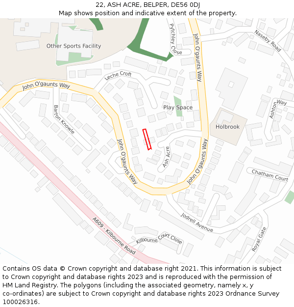 22, ASH ACRE, BELPER, DE56 0DJ: Location map and indicative extent of plot