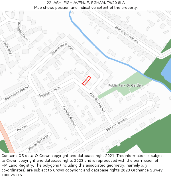 22, ASHLEIGH AVENUE, EGHAM, TW20 8LA: Location map and indicative extent of plot