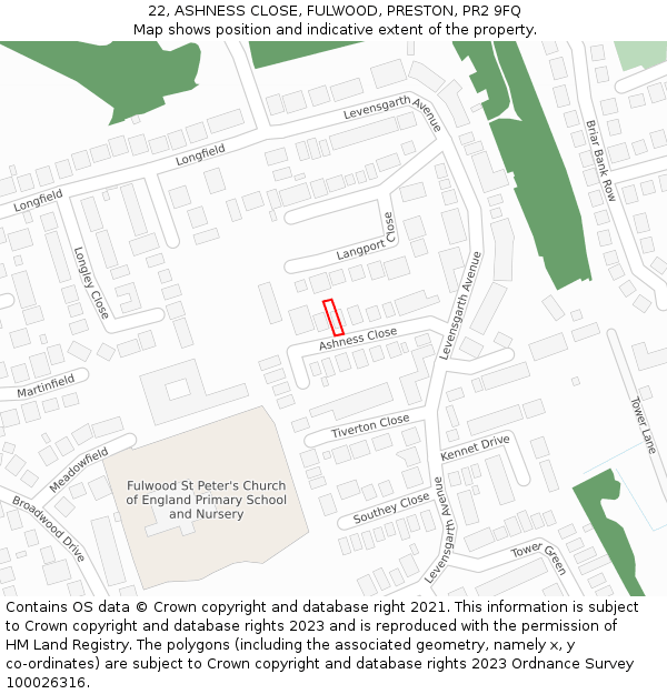 22, ASHNESS CLOSE, FULWOOD, PRESTON, PR2 9FQ: Location map and indicative extent of plot
