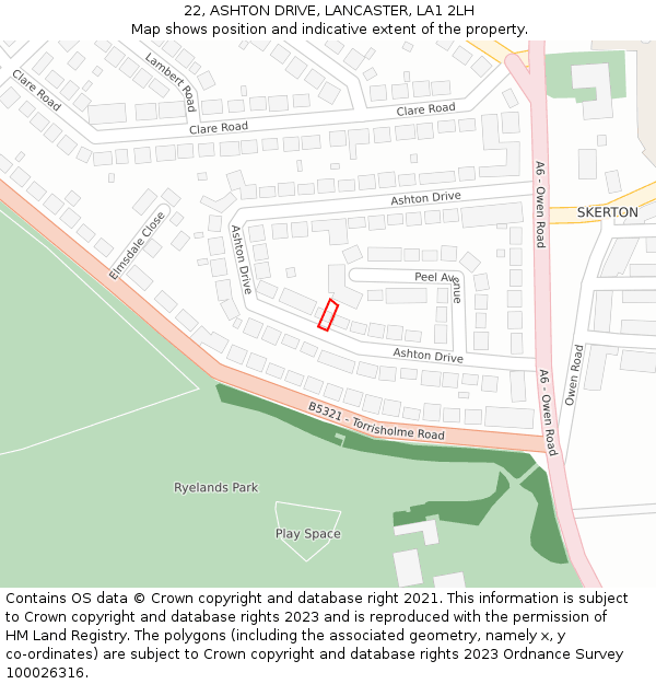 22, ASHTON DRIVE, LANCASTER, LA1 2LH: Location map and indicative extent of plot