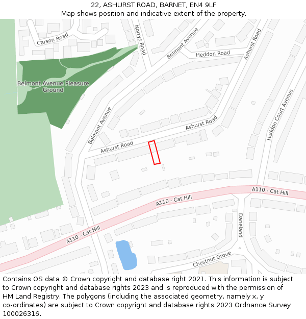 22, ASHURST ROAD, BARNET, EN4 9LF: Location map and indicative extent of plot