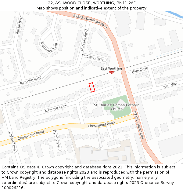 22, ASHWOOD CLOSE, WORTHING, BN11 2AF: Location map and indicative extent of plot