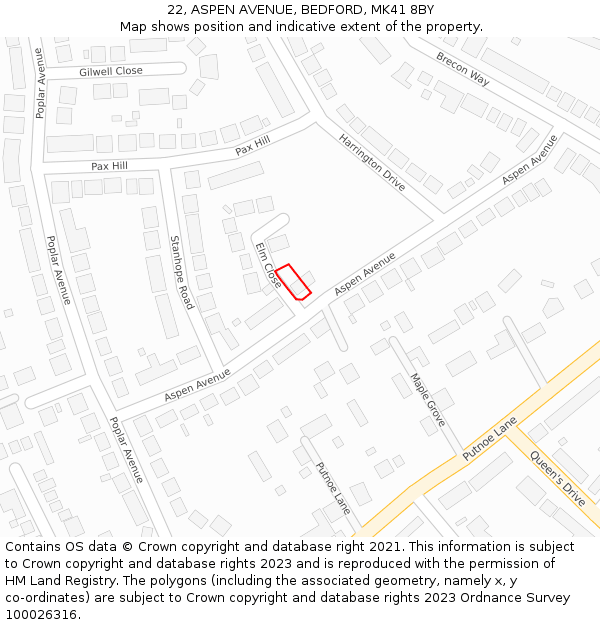 22, ASPEN AVENUE, BEDFORD, MK41 8BY: Location map and indicative extent of plot