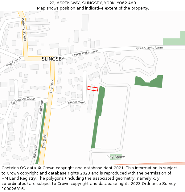 22, ASPEN WAY, SLINGSBY, YORK, YO62 4AR: Location map and indicative extent of plot