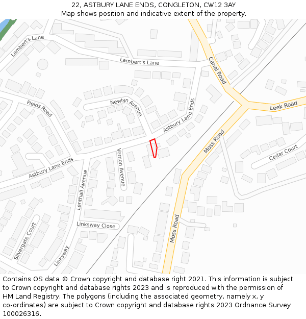 22, ASTBURY LANE ENDS, CONGLETON, CW12 3AY: Location map and indicative extent of plot