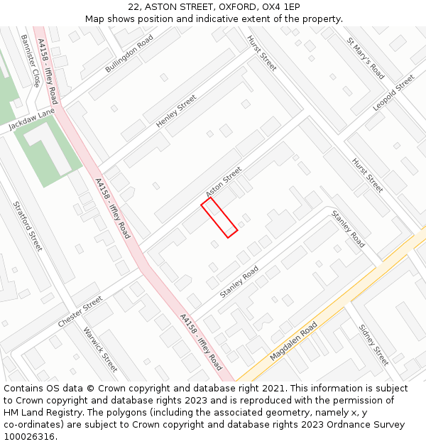 22, ASTON STREET, OXFORD, OX4 1EP: Location map and indicative extent of plot