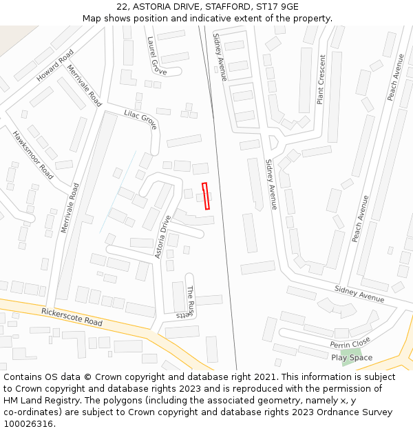 22, ASTORIA DRIVE, STAFFORD, ST17 9GE: Location map and indicative extent of plot