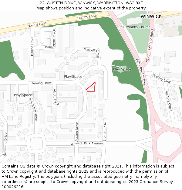 22, AUSTEN DRIVE, WINWICK, WARRINGTON, WA2 8XE: Location map and indicative extent of plot