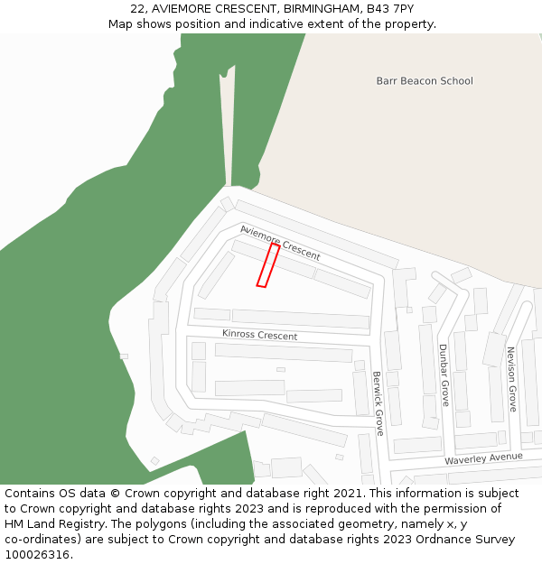 22, AVIEMORE CRESCENT, BIRMINGHAM, B43 7PY: Location map and indicative extent of plot