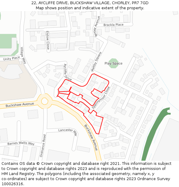 22, AYCLIFFE DRIVE, BUCKSHAW VILLAGE, CHORLEY, PR7 7GD: Location map and indicative extent of plot