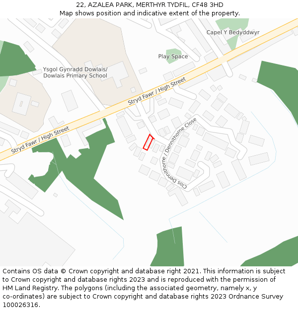 22, AZALEA PARK, MERTHYR TYDFIL, CF48 3HD: Location map and indicative extent of plot