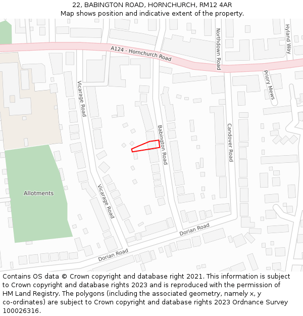 22, BABINGTON ROAD, HORNCHURCH, RM12 4AR: Location map and indicative extent of plot